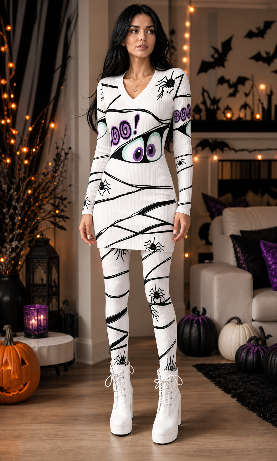 Women’s Mummy Print Halloween Two-Piece Set